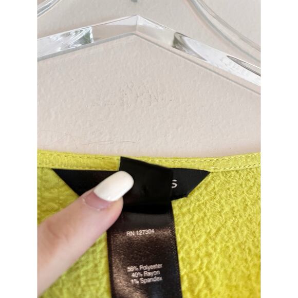 Ali Miles Bright Lime Green Black Trim Gauzy Tunic Slouchy Size Medium - Picture 13 of 13